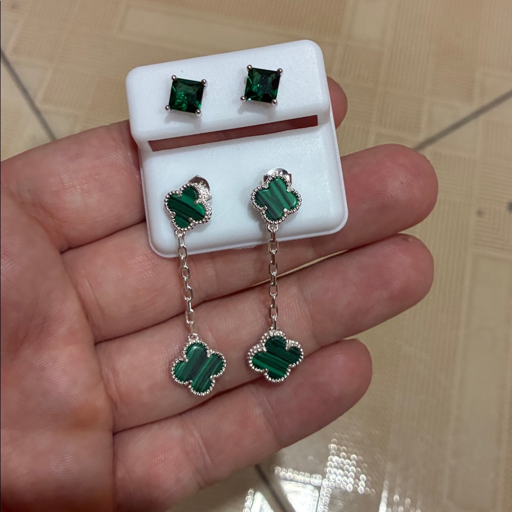 Elegant Silver and Green Earrings